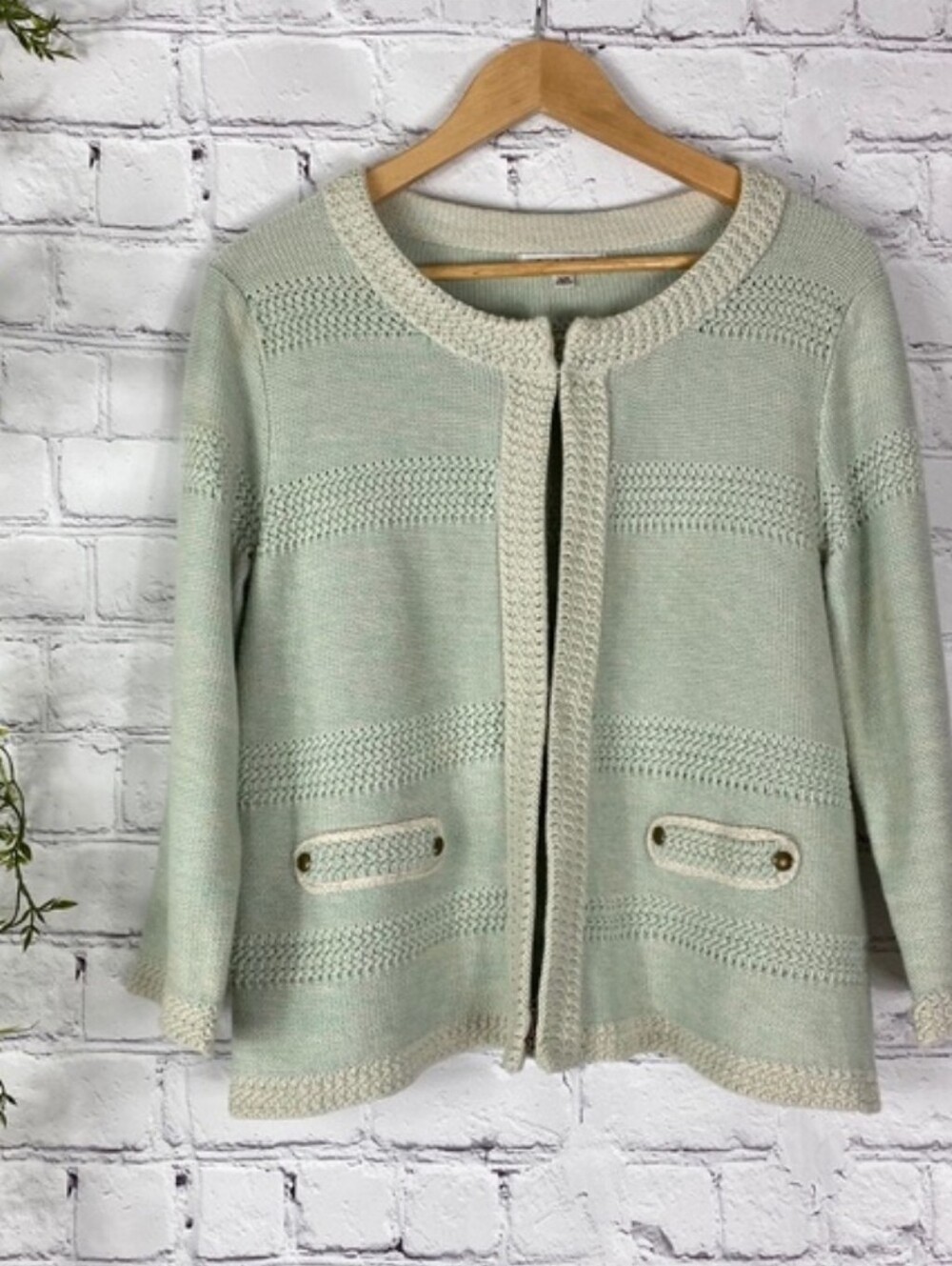 ā¢HOLD FOR KRISTIN⢠Society Sweater #203 Cardigan Boxy Style Hook/Eye Sz LG EUC - Picture 2 of 12